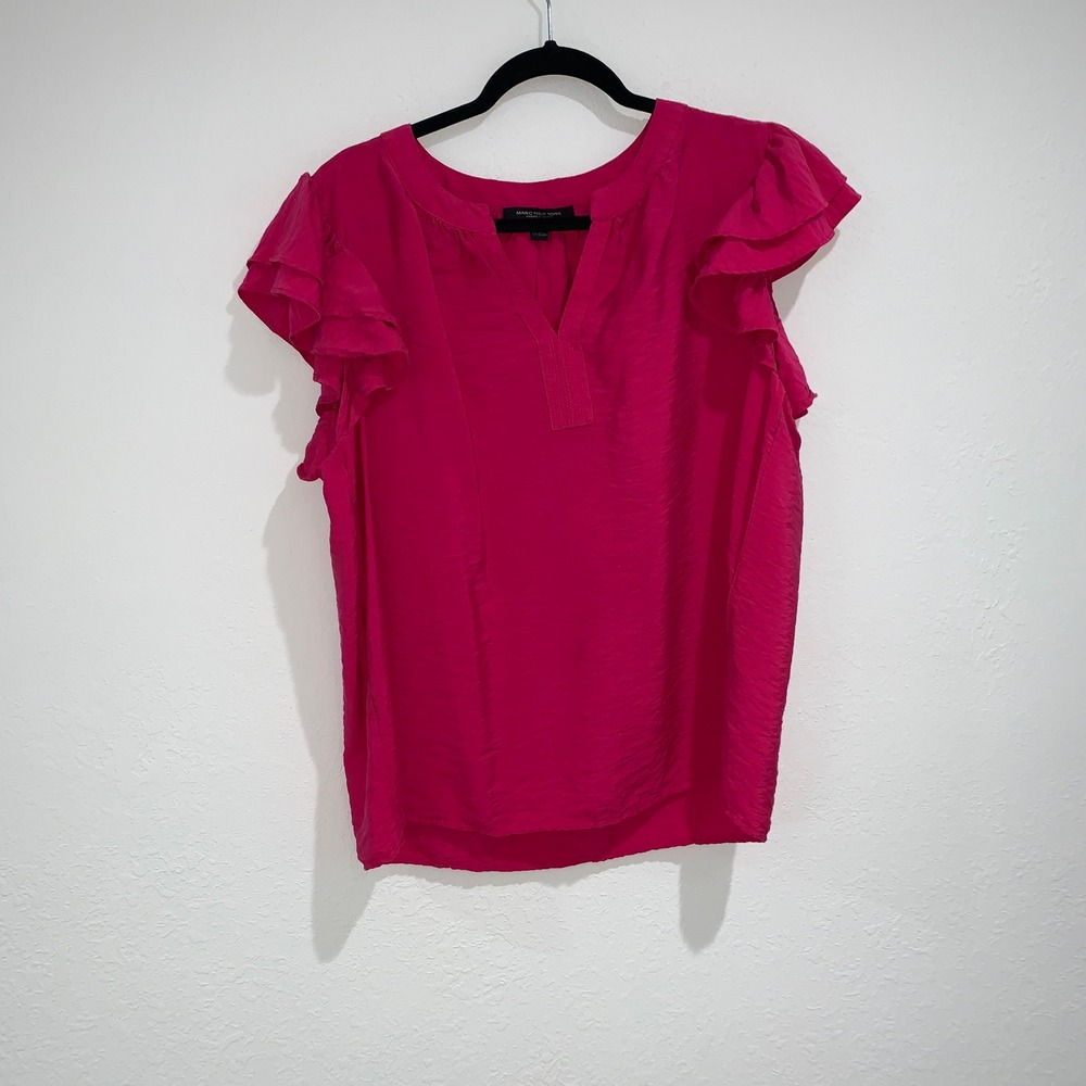 Marc New York bright pink ruffle sleeve blouse size XL‎